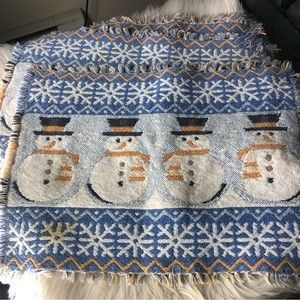 Set of 3 vintage Christmas holiday snowman kitchen placemats fringe